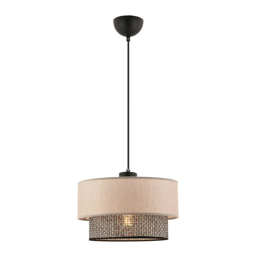 Opviq Pendelleuchte Echo grau beige Baumwolle B/H/T/L/D: ca. 30x65x30x30x30 cm E27 1 Brennstellen