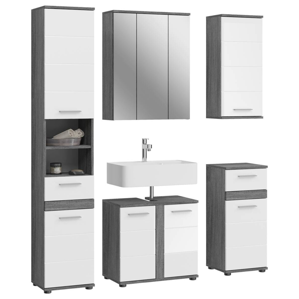 Badezimmer-Set BLAKE Rauchsilber Nachbildung weiß Hochglanz B/H/T: ca. 164x191x34 cm