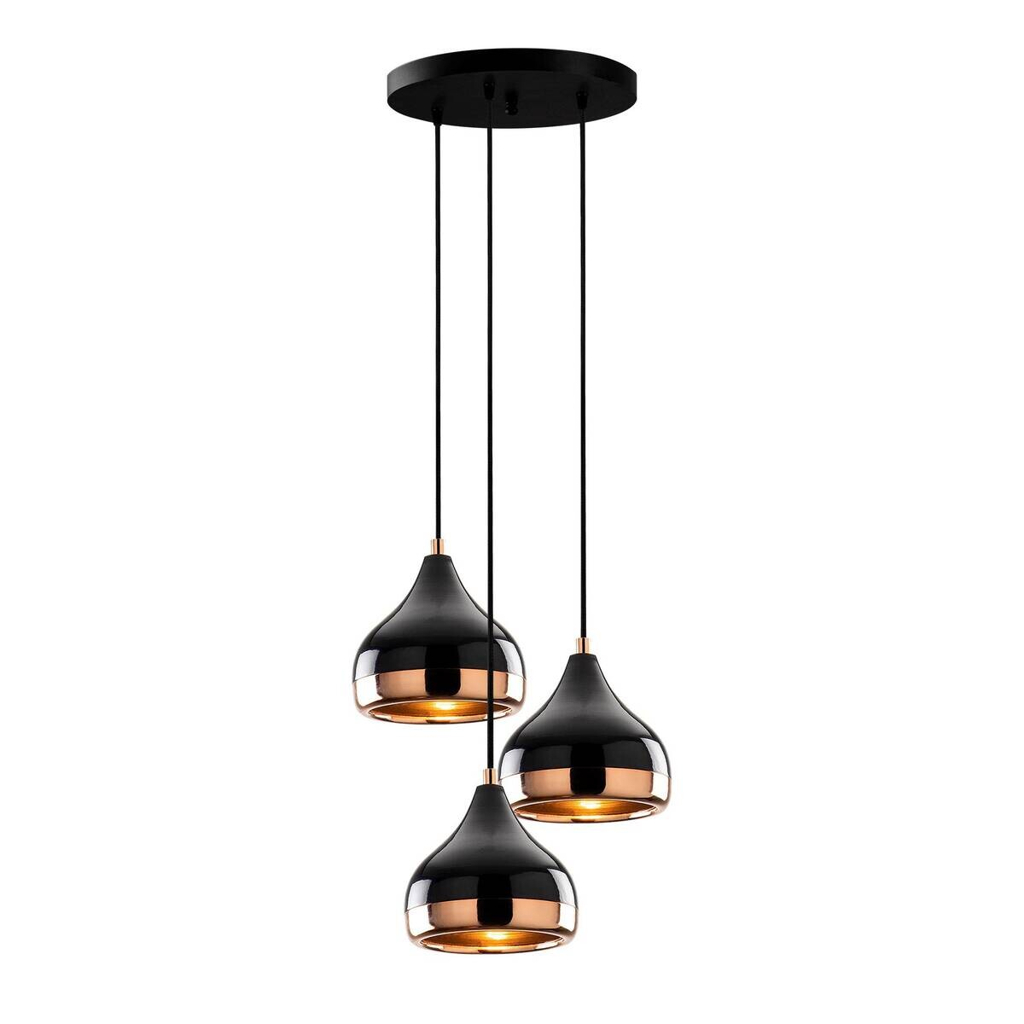 Opviq Pendelleuchte Yildo Kupfer schwarz Metall B/H/T/L/D: ca. 37x111x37x37x37 cm E27 3 Brennstellen