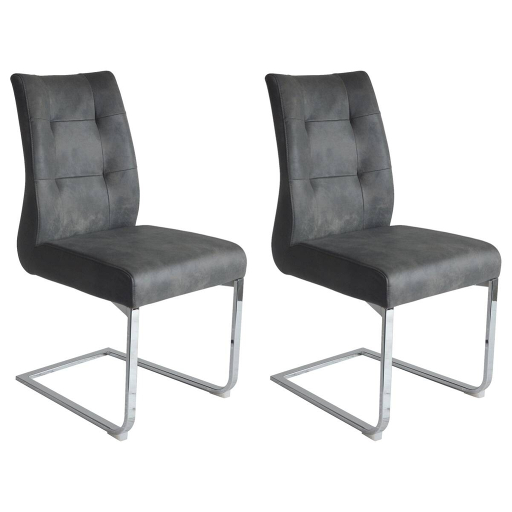 Schwingstuhl MARLEN-XXL 2er-Set anthrazit Vintage Chrom Stoff Metall B/H/T: ca. 72x96x80 cm