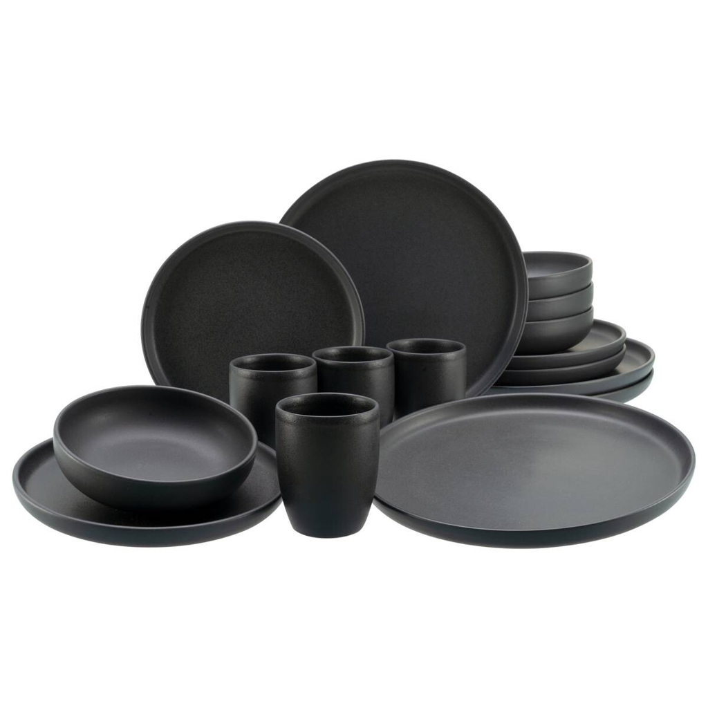 CreaTable Kombiservice Uno BLACK schwarz Steinzeug 16 tlg.
