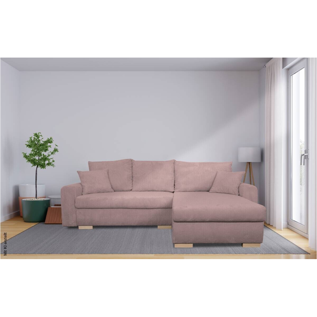 Ecksofa mit Bettfunktion und Bettkasten rosa Microfaser B/H/T: ca. 224,5x90x168 cm