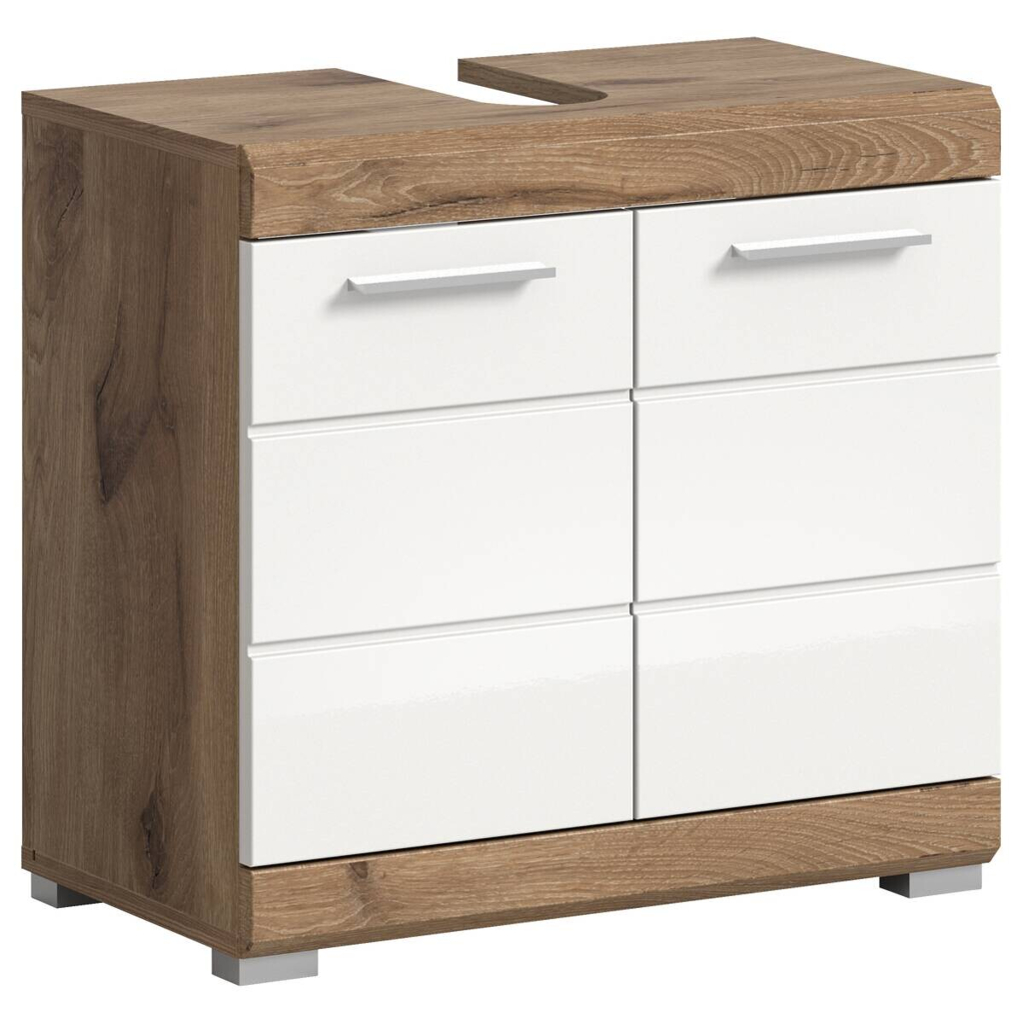 Waschbeckenunterschrank Wave Oak Nachbildung weiß Hochglanz B/H/T: ca. 60x56x34 cm