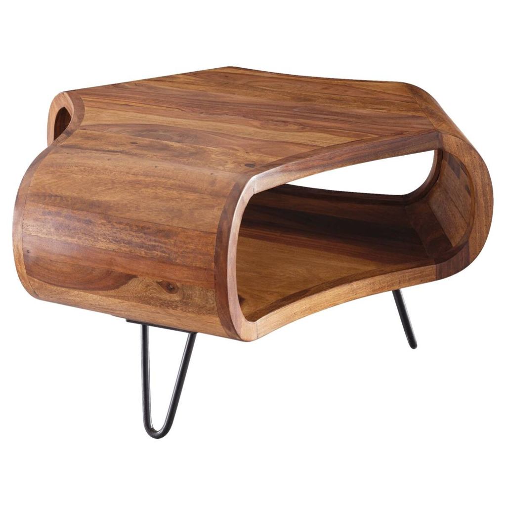 Wohnling Couchtisch natur schwarz Echtholz Metall B/H/T: ca. 55x38x55 cm