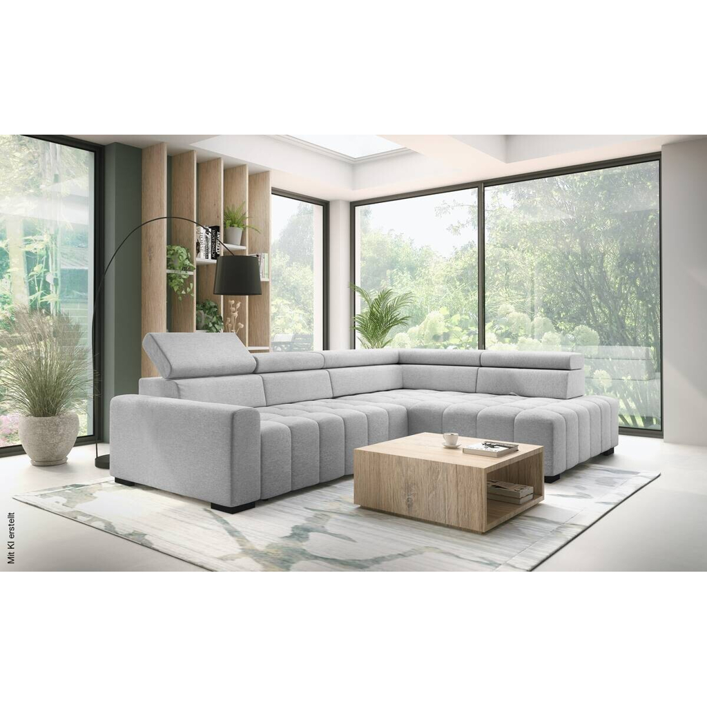 Ecksofa mit Bettfunktion hellgrau Flachgewebe B/T: ca. 300x210 cm