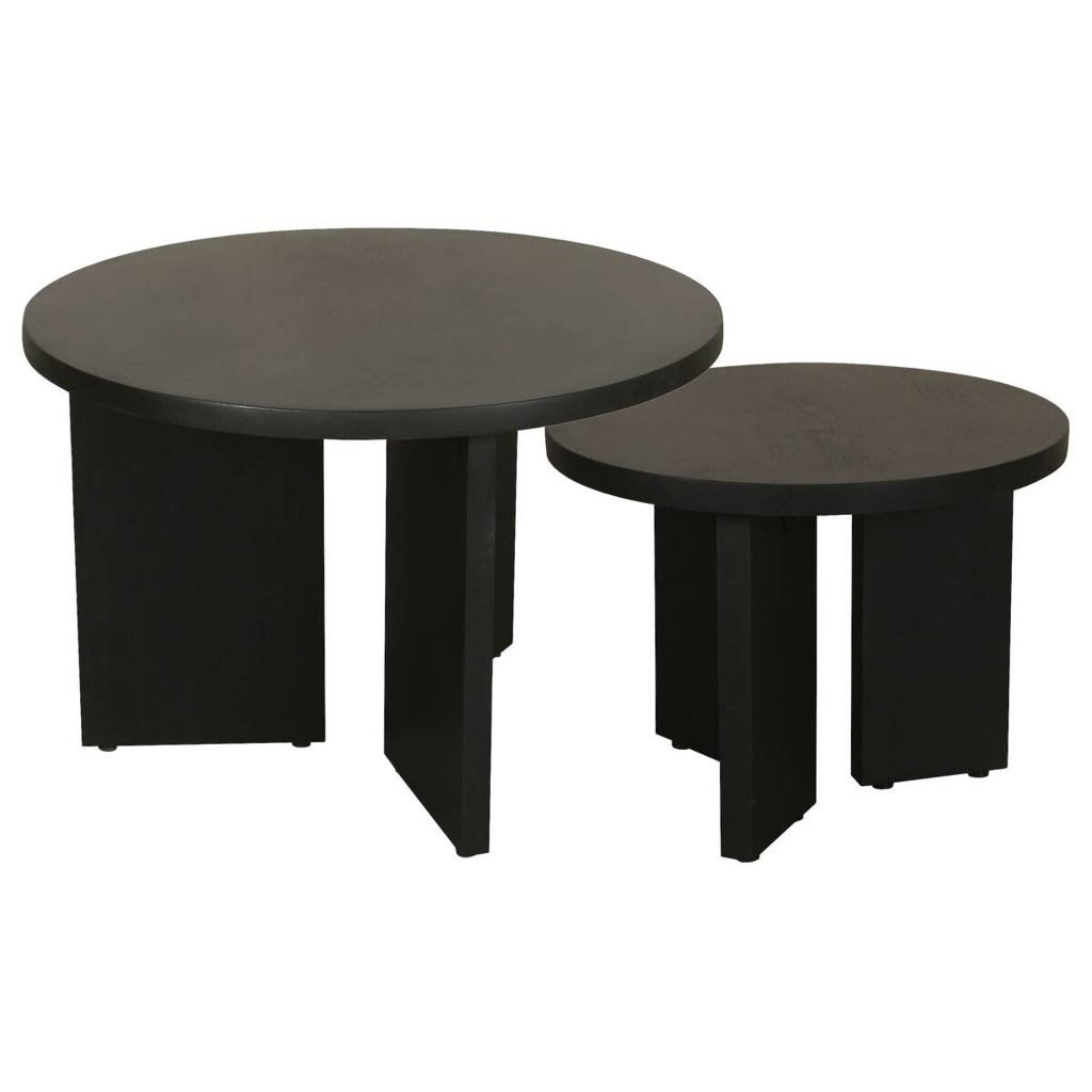 Beistelltisch ROUND, 2er-Set schwarz lackiert Akazie H/D: ca. 41x60 cm
