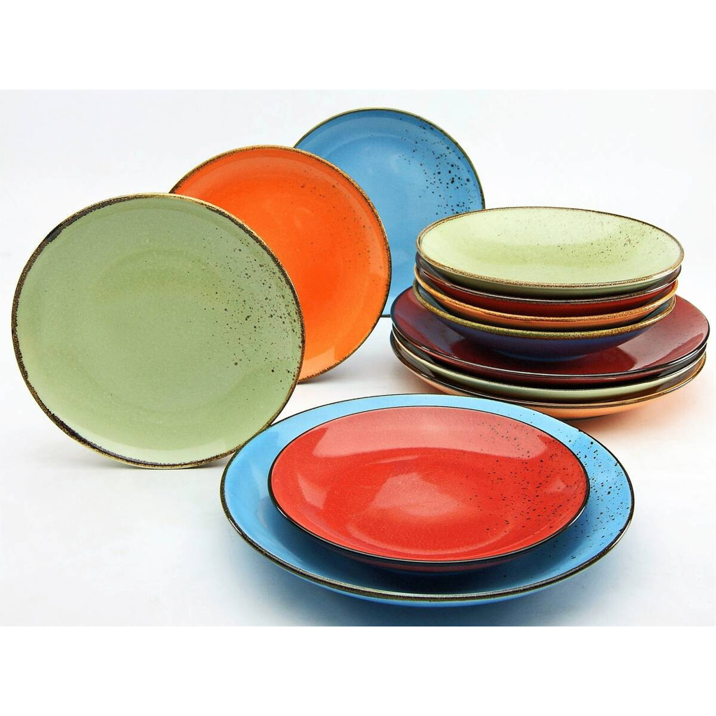 CreaTable Tafelservice NATURE COLLECTION MEDITERRAN bunt Steinzeug 12 tlg.
