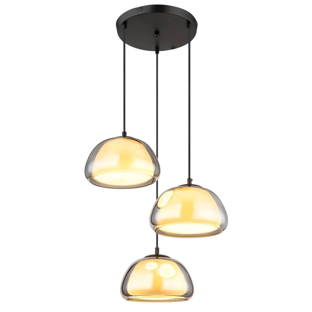 GLOBO Pendelleuchte schwarz Rauch Glas Metall H/D: ca. 120x50 cm E14 3 Brennstellen