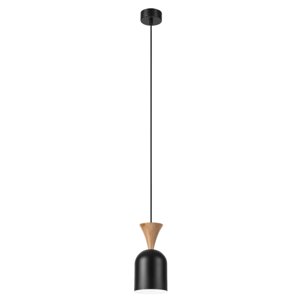 Lamkur Hängeleuchte schwarz Eiche Stahl Holz B/H/L: ca. 11x102x11 cm E27 1 Brennstellen