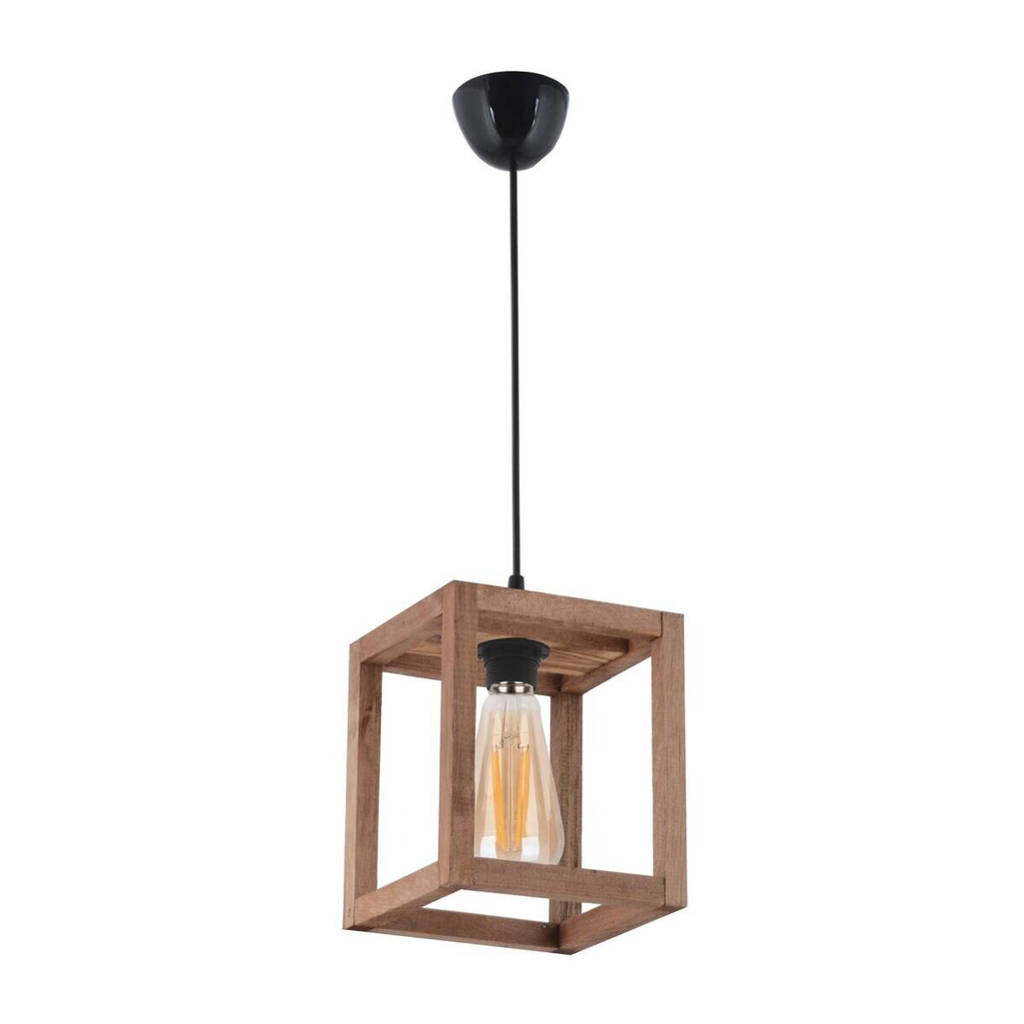 Opviq Pendelleuchte Cube braun Holz B/H/T/L/D: ca. 16x60x16x16x16 cm E27 1 Brennstellen