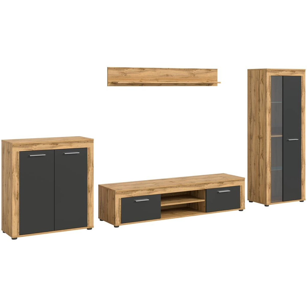Wohnwand Jam Eiche Wotan Nachbildung grau B/H/T: ca. 330x159x35 cm