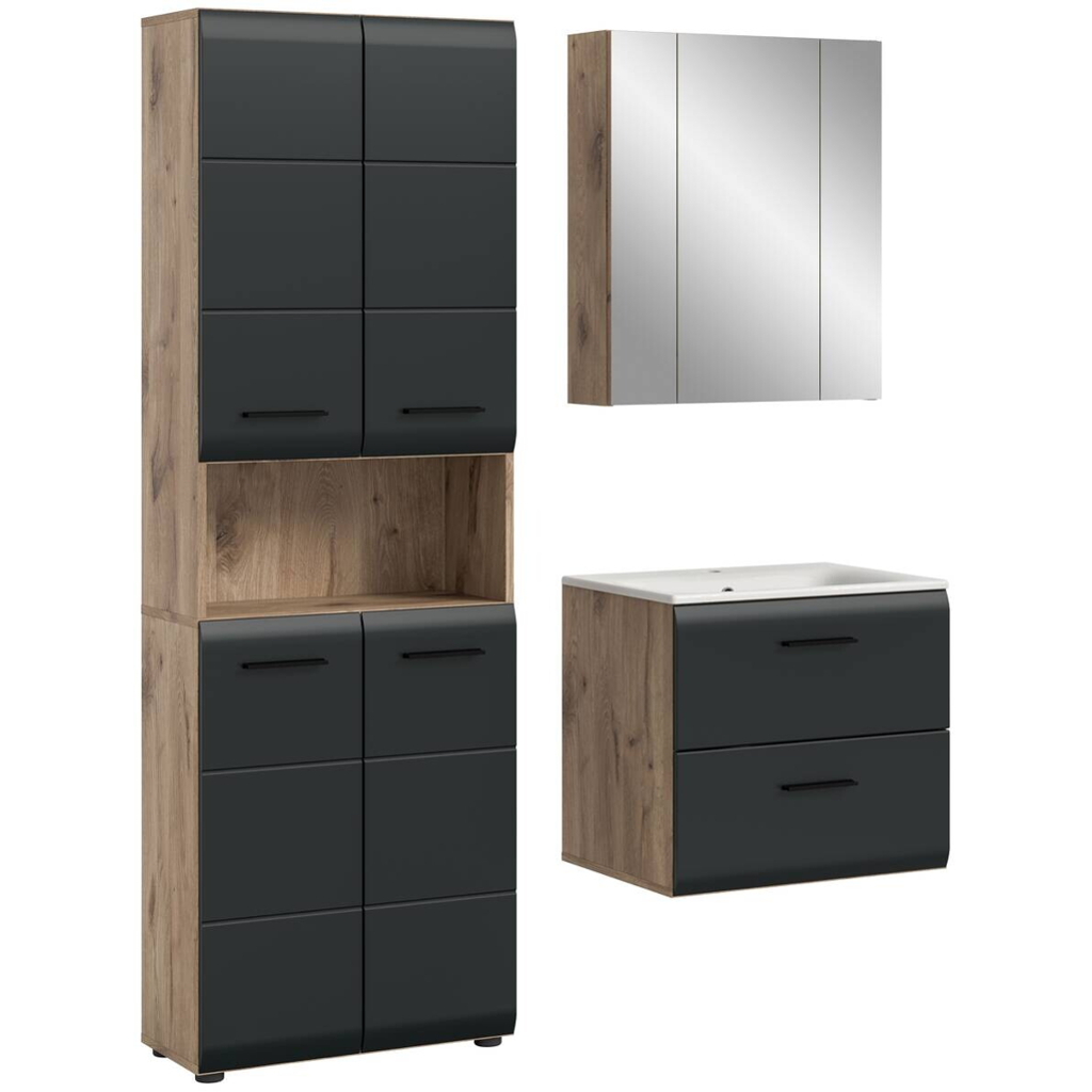 Badezimmer-Set Ice Nox Oak Nachbildung schwarz matt B/H/T: ca. 135x185x46 cm