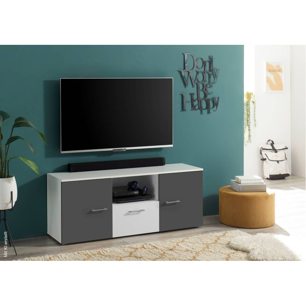 TV-Board Alex weiß Graphit B/H/T: ca. 135x54x37 cm