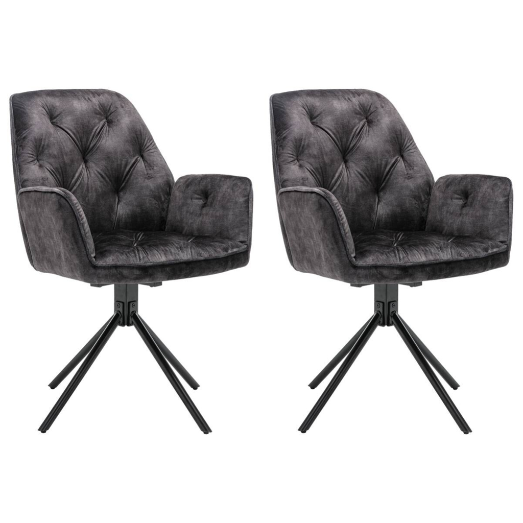 byLIVING Sessel SARINA 2er-Set anthrazit Vintage Samt Metall B/H/T: ca. 59,5x89x62 cm