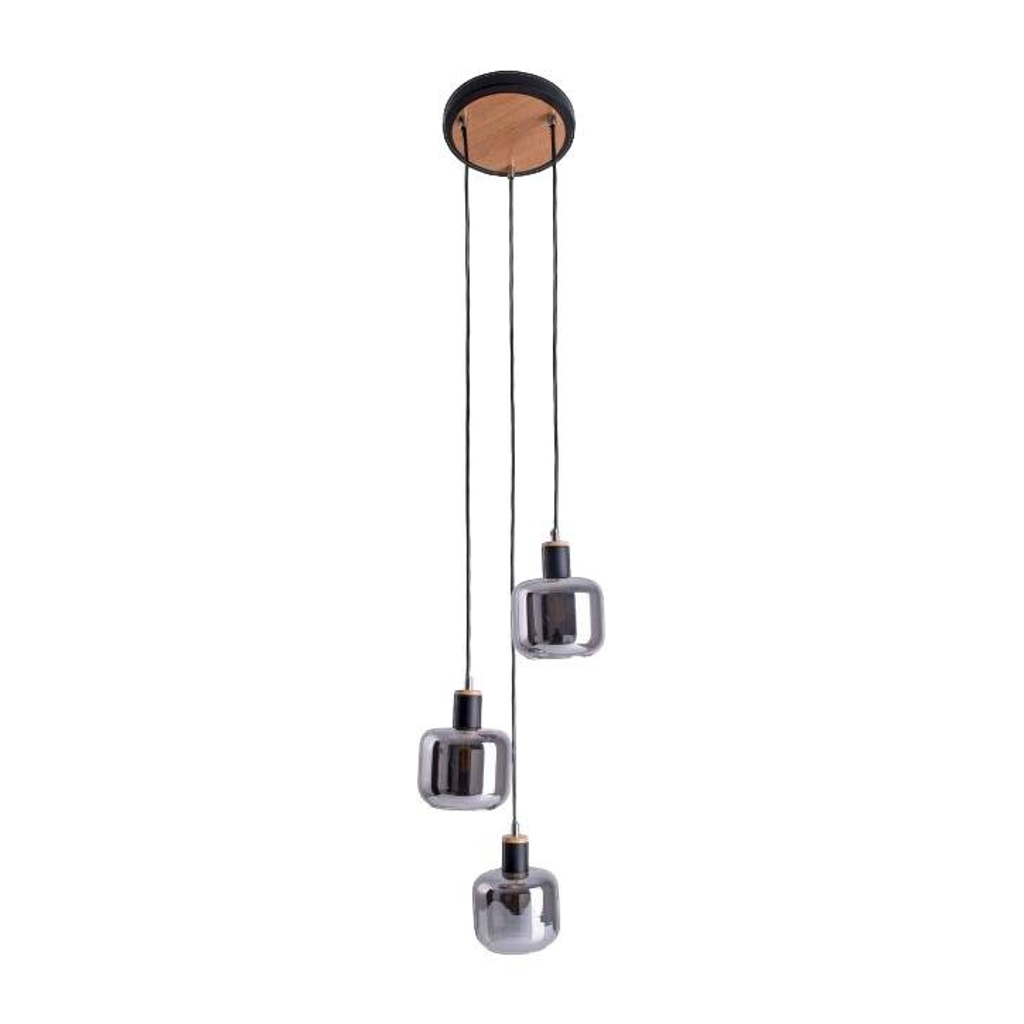 Näve Leuchten Pendelleuchte 6116722 Fumoso schwarz natur Metall Rauchglas H/D: ca. 123x23 cm E14 3 Brennstellen