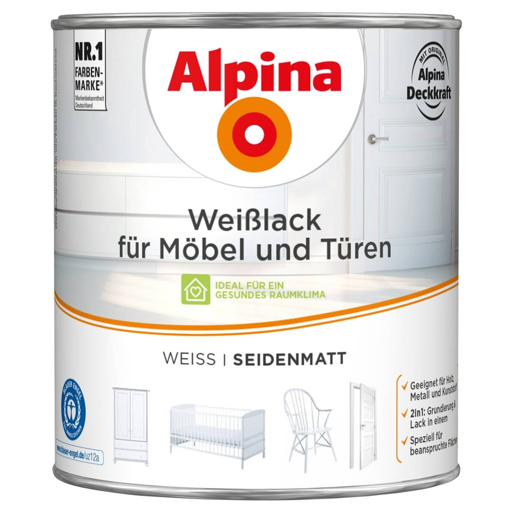Alpina Weißlack für Möbel & Türen weiß seidenmatt ca. 2 l