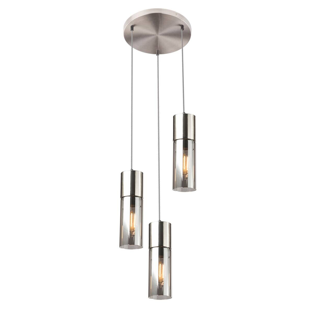 GLOBO Pendelleuchte nickel matt Metall Glas H/D: ca. 150x30 cm E27 3 Brennstellen