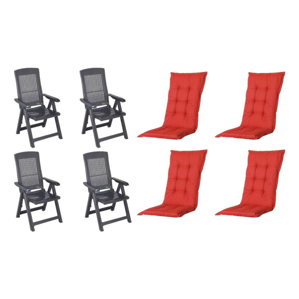 PROGARDEN,MADISON Klappsessel Set + Auflagen Tampa rot Kunststoff B/H/L: ca. 61x109x60 cm