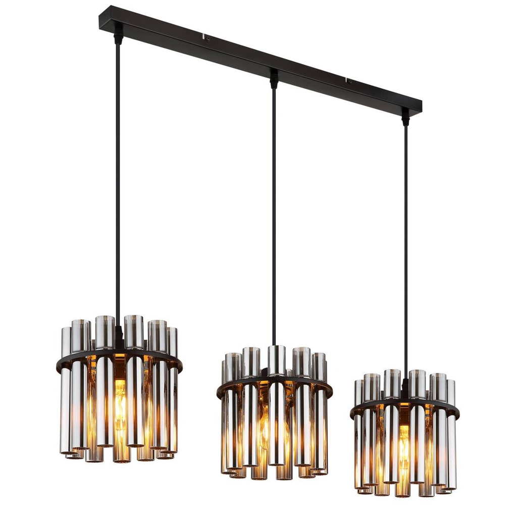 GLOBO Pendelleuchte Rauch schwarz Glas PVC Metall B/H/L: ca. 20x120x80 cm E27 3 Brennstellen