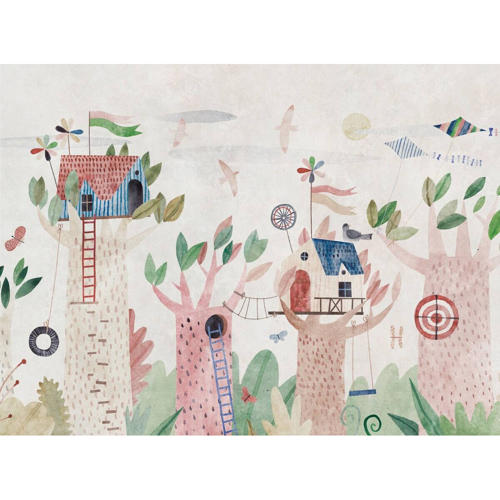 Livingwalls Fototapete Baumhäuser beige bunt braun B/L: ca. 280x371 cm