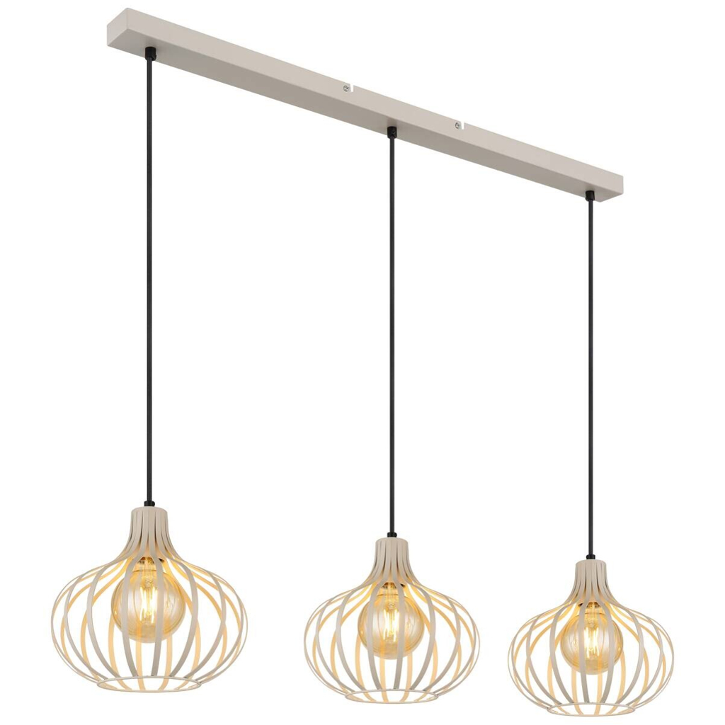 GLOBO Pendelleuchte MATEO 33370319 schwarz sand creme Metall B/H/L: ca. 103x150x25 cm E27 3 Brennstellen