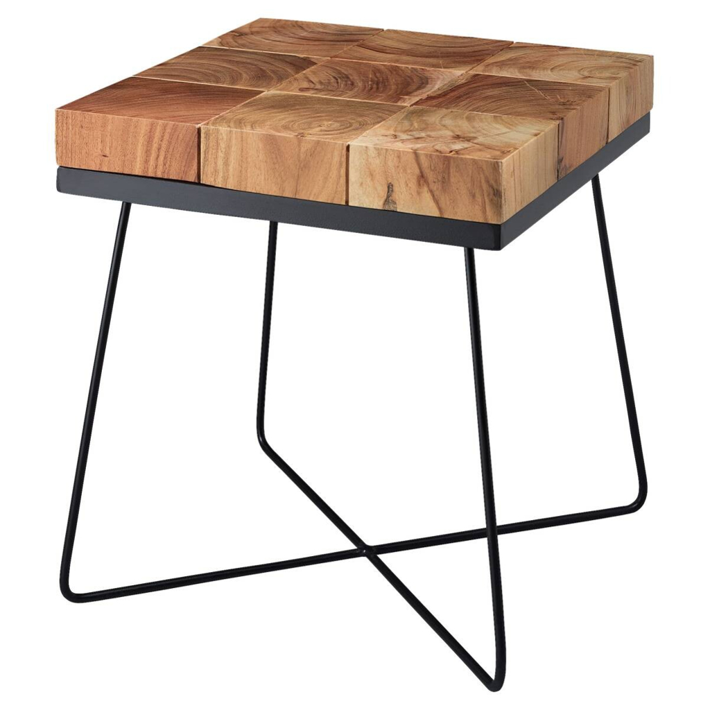 Beistelltisch natur schwarz Akazie Metall B/H/T: ca. 45x51x45 cm
