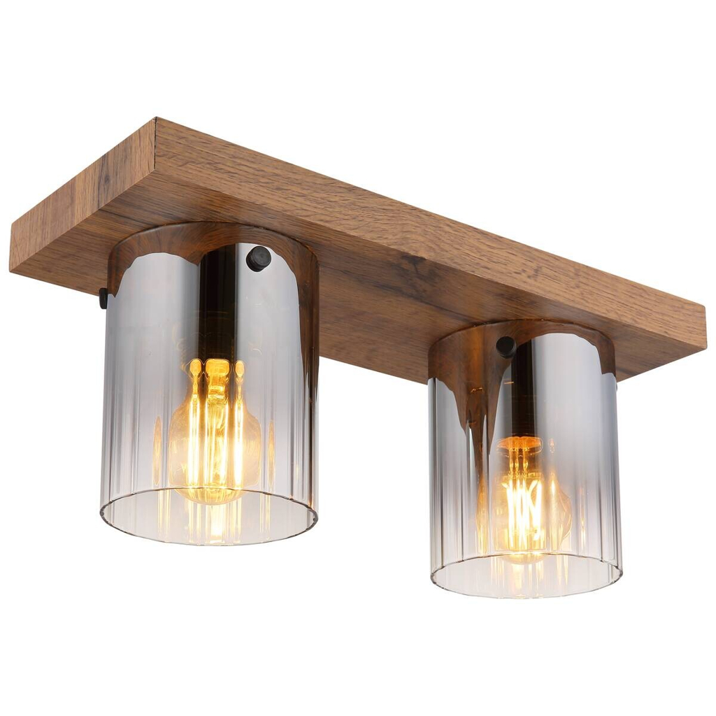 GLOBO Deckenleuchte Rauch dunkelbraun MDF Glas B/H/T: ca. 16x18x41 cm 2 Brennstellen