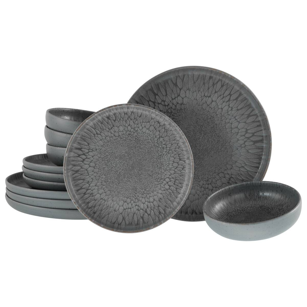 CreaTable Tafelservice Uno grau Steinzeug 12 tlg.
