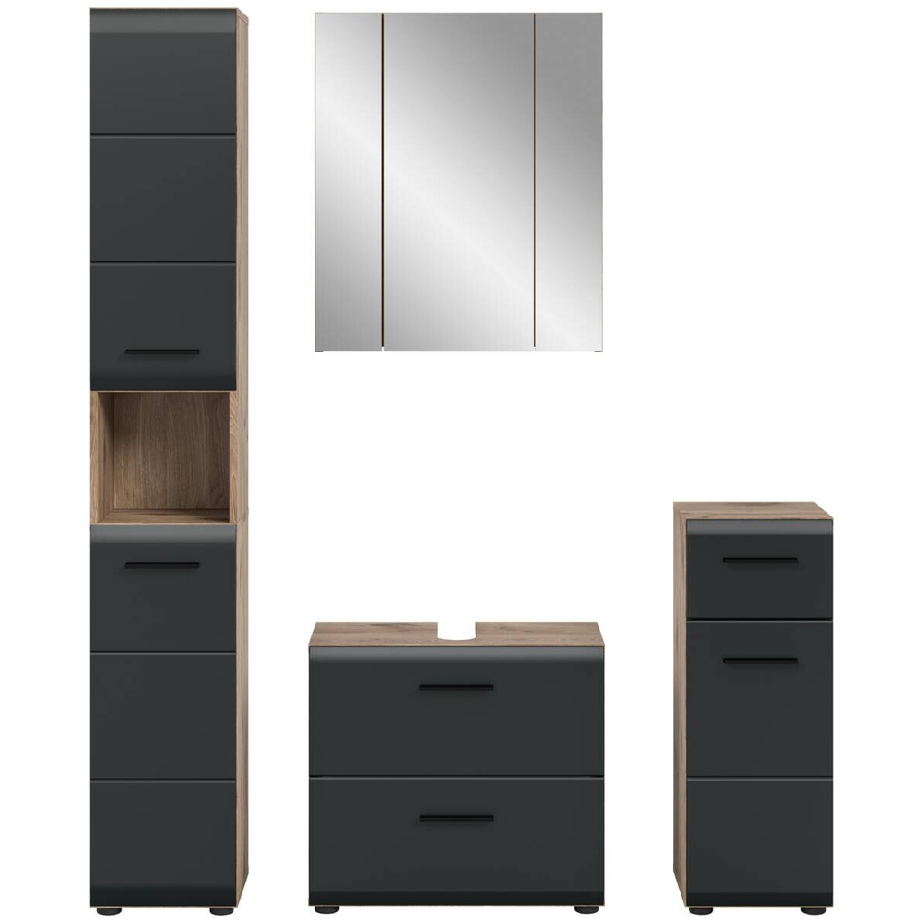 Badezimmer-Set Ice Nox Oak Nachbildung schwarz matt B/H/T: ca. 150x185x30 cm