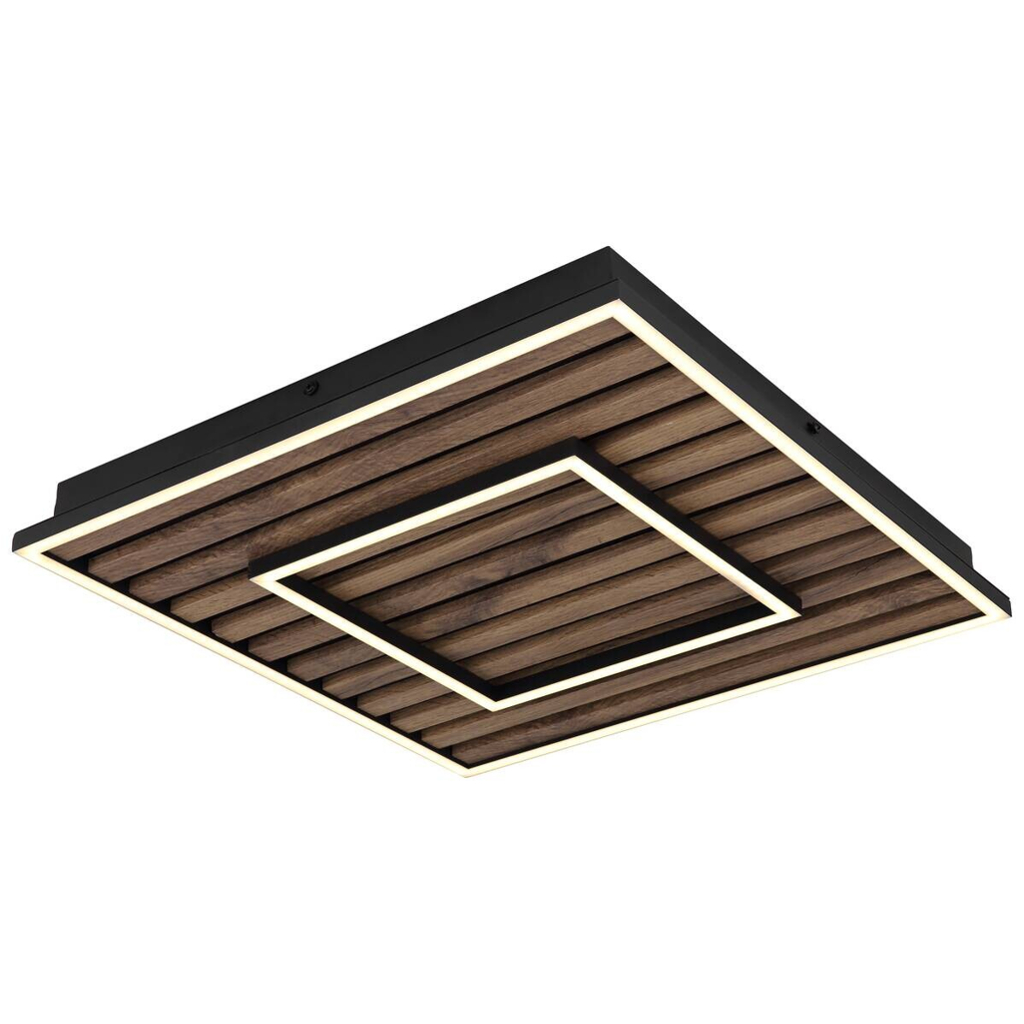 GLOBO LED-Deckenleuchte WOODY 67345D1 Opal mattschwarz Kunststoff Metall MDF B/H/L: ca. 45x6x45 cm 1 Brennstellen