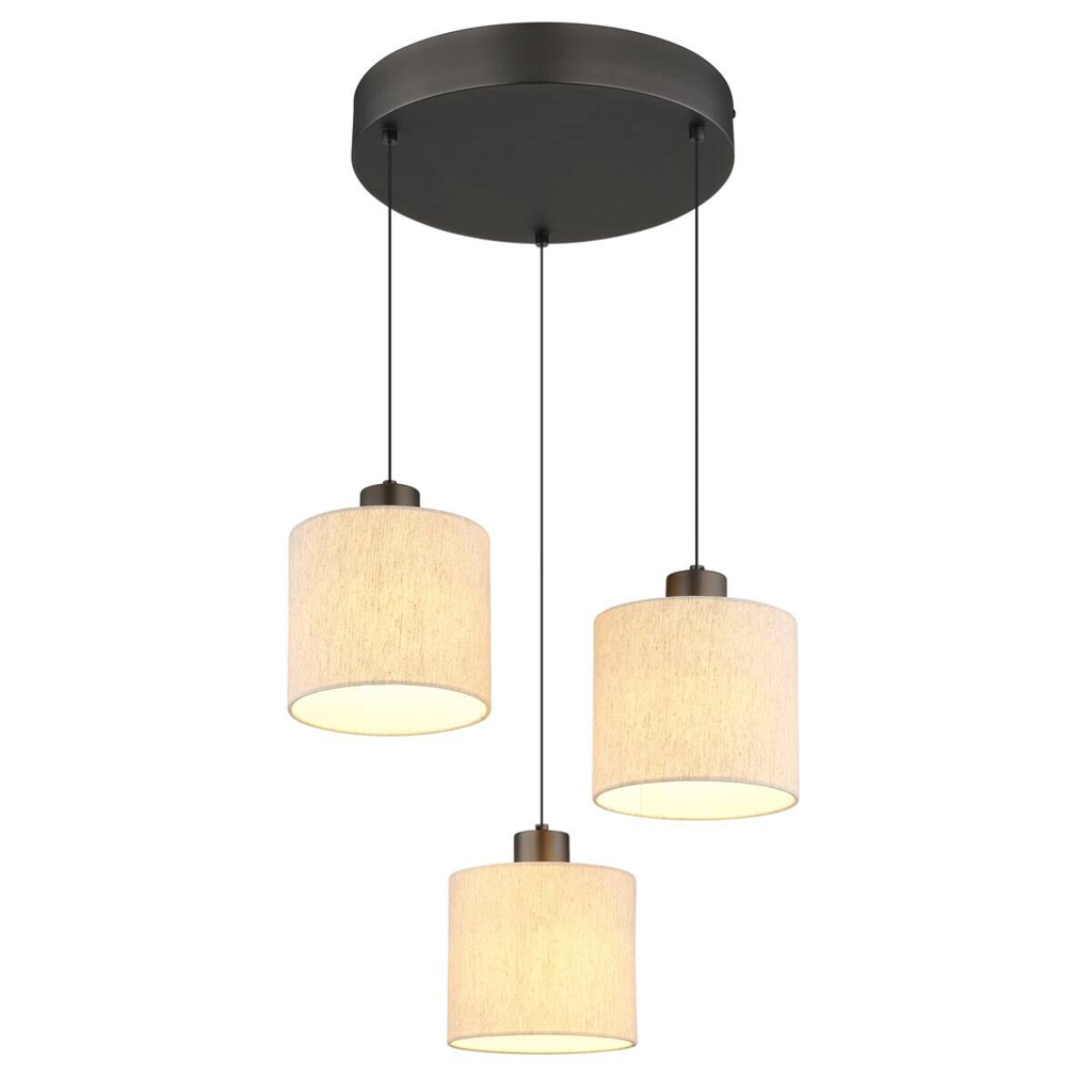 GLOBO Pendelleuchte creme schwarz Metall Leinen H/D: ca. 180x49 cm 1 Brennstellen