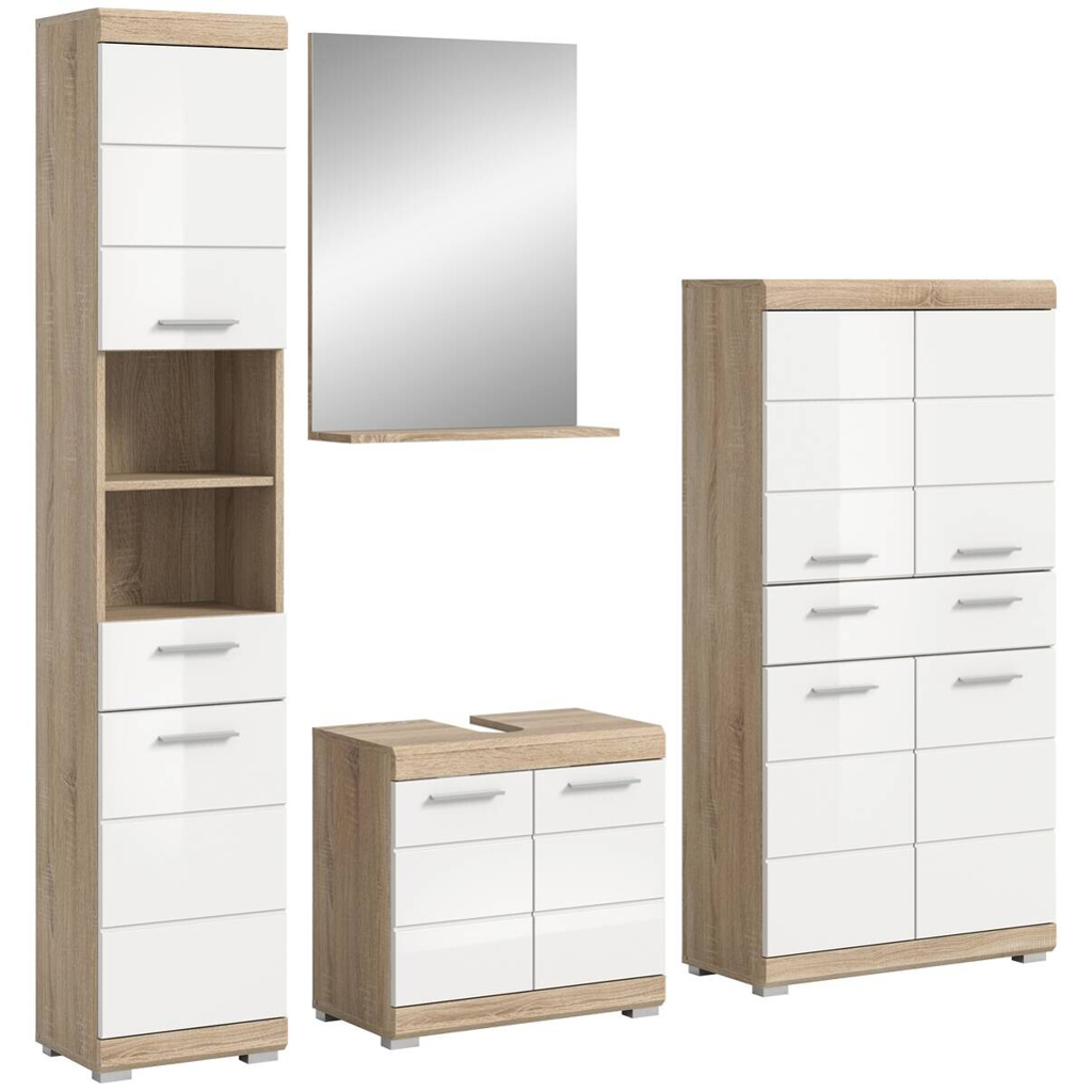 Badezimmer-Set Lambada Eiche Sonoma Nachbildung weiß Hochglanz B/H/T: ca. 186x191x34 cm