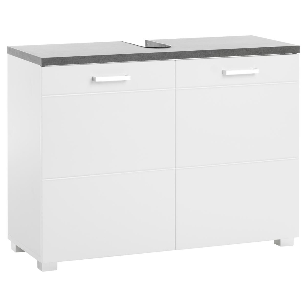 Waschbeckenunterschrank Praya Dark Concret Nachbildung weiß Hochglanz B/H/T: ca. 79x58x32 cm