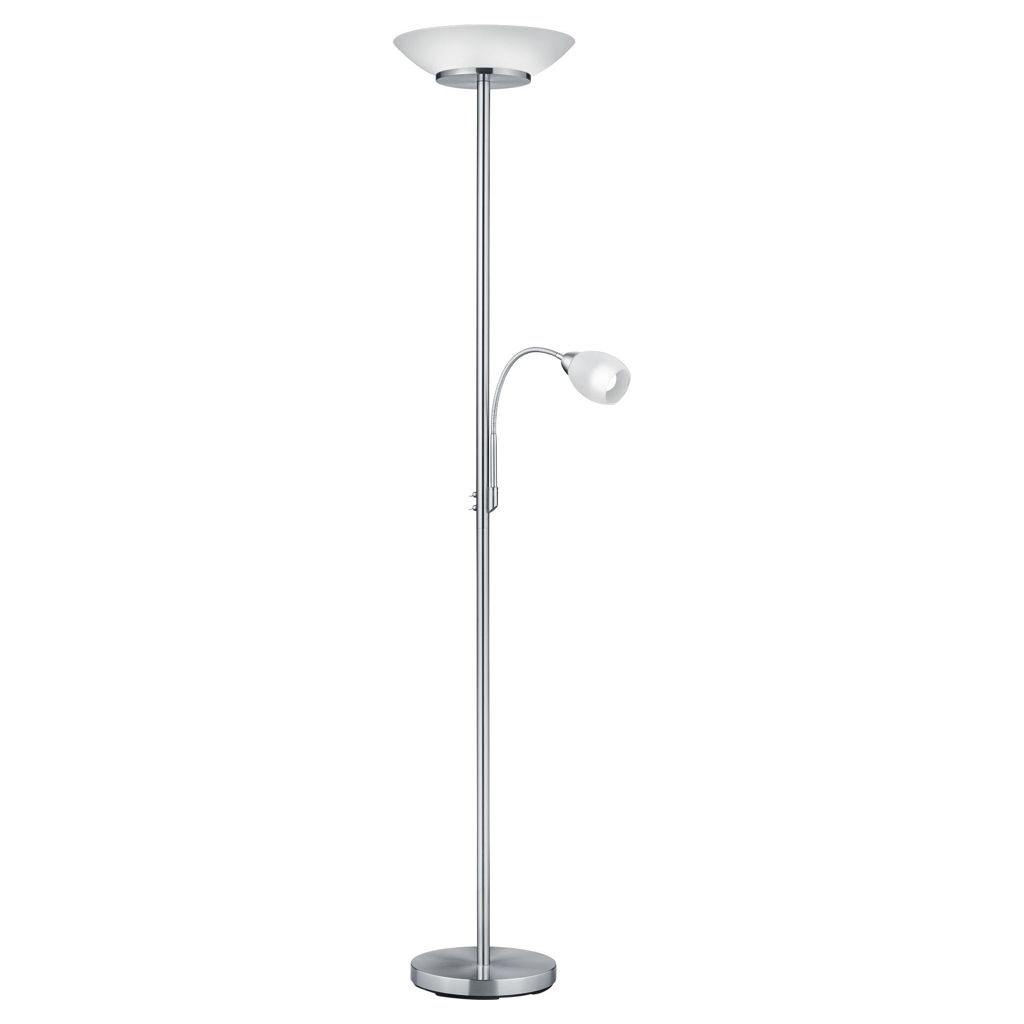 Reality Stehlampe Gerry nickel matt weiß Metall Glas H/D: ca. 180x34 cm E27 2 Brennstellen