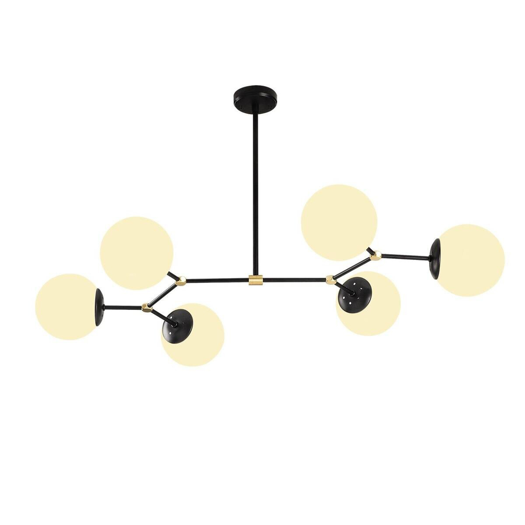 Opviq Pendelleuchte Damar-6321 weiß schwarz Glas Eisen B/H/T/L: ca. 100x48x58x100 cm E27 6 Brennstellen