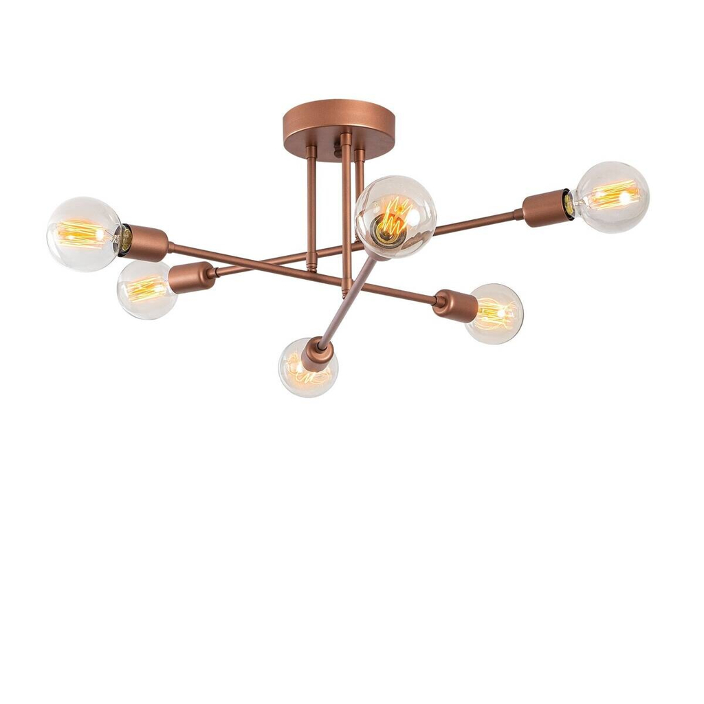 Opviq Deckenleuchte Flower Kupfer Glas B/H/T/L/D: ca. 64x30x64x64x64 cm E27 6 Brennstellen
