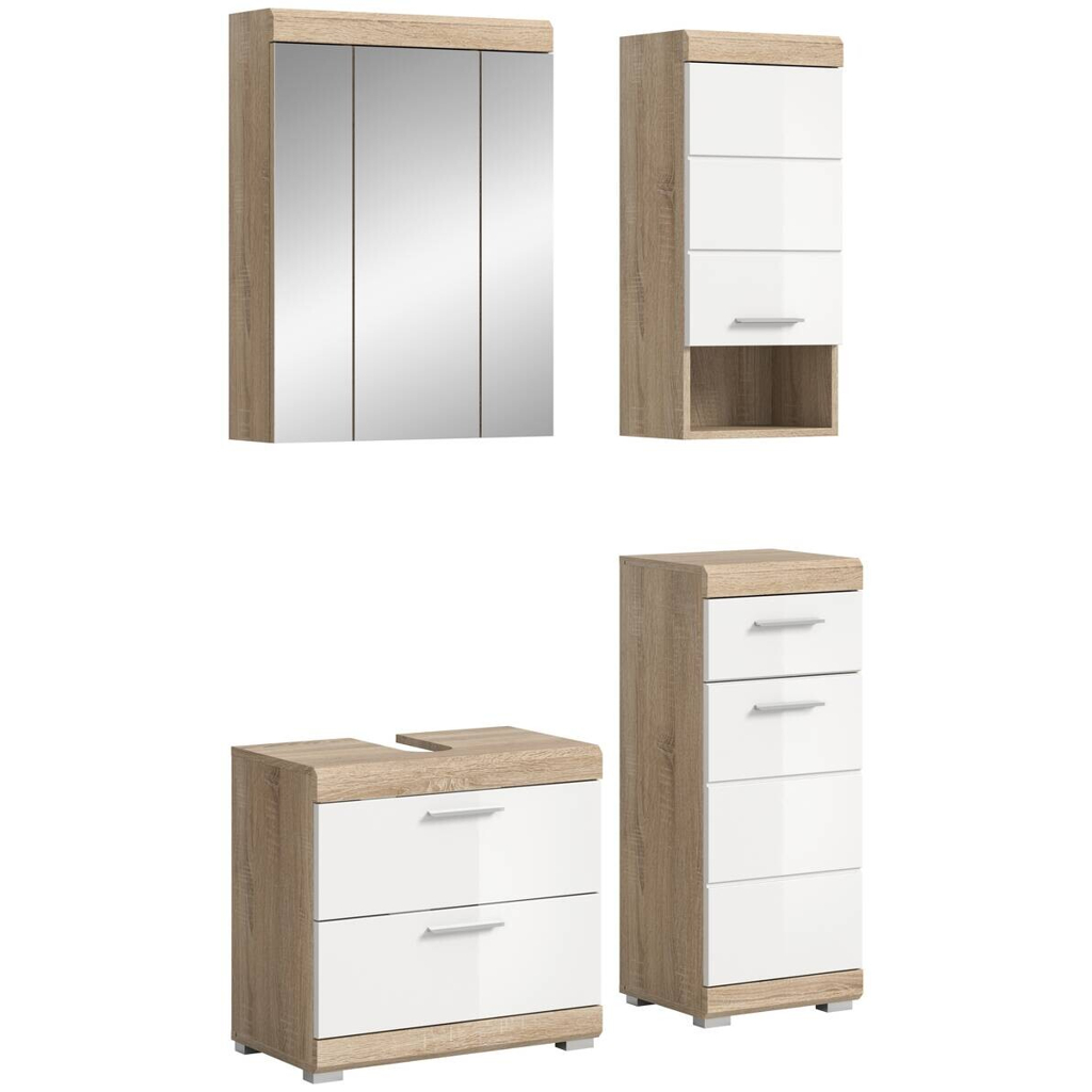 Badezimmer-Set Lambada Eiche Sonoma Nachbildung weiß Hochglanz B/H/T: ca. 112x191x37 cm