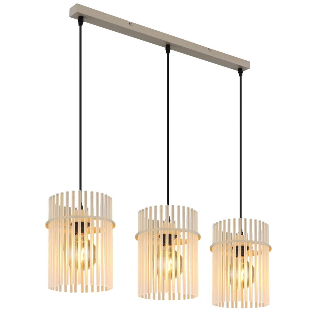 GLOBO Pendelleuchte sand Metall Glas B/H/T: ca. 80x140x20 cm E27 3 Brennstellen