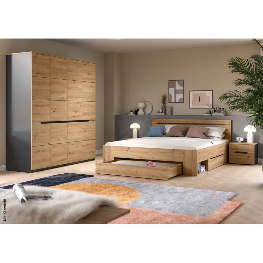 Schlafzimmer CANU, Set basaltgrau Artisan Nachbildung