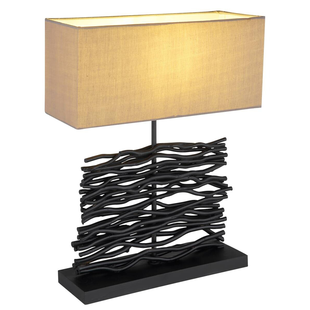 GLOBO Tischleuchte schwarz Holz B/H/T: ca. 15x50x40 cm E27 1 Brennstellen