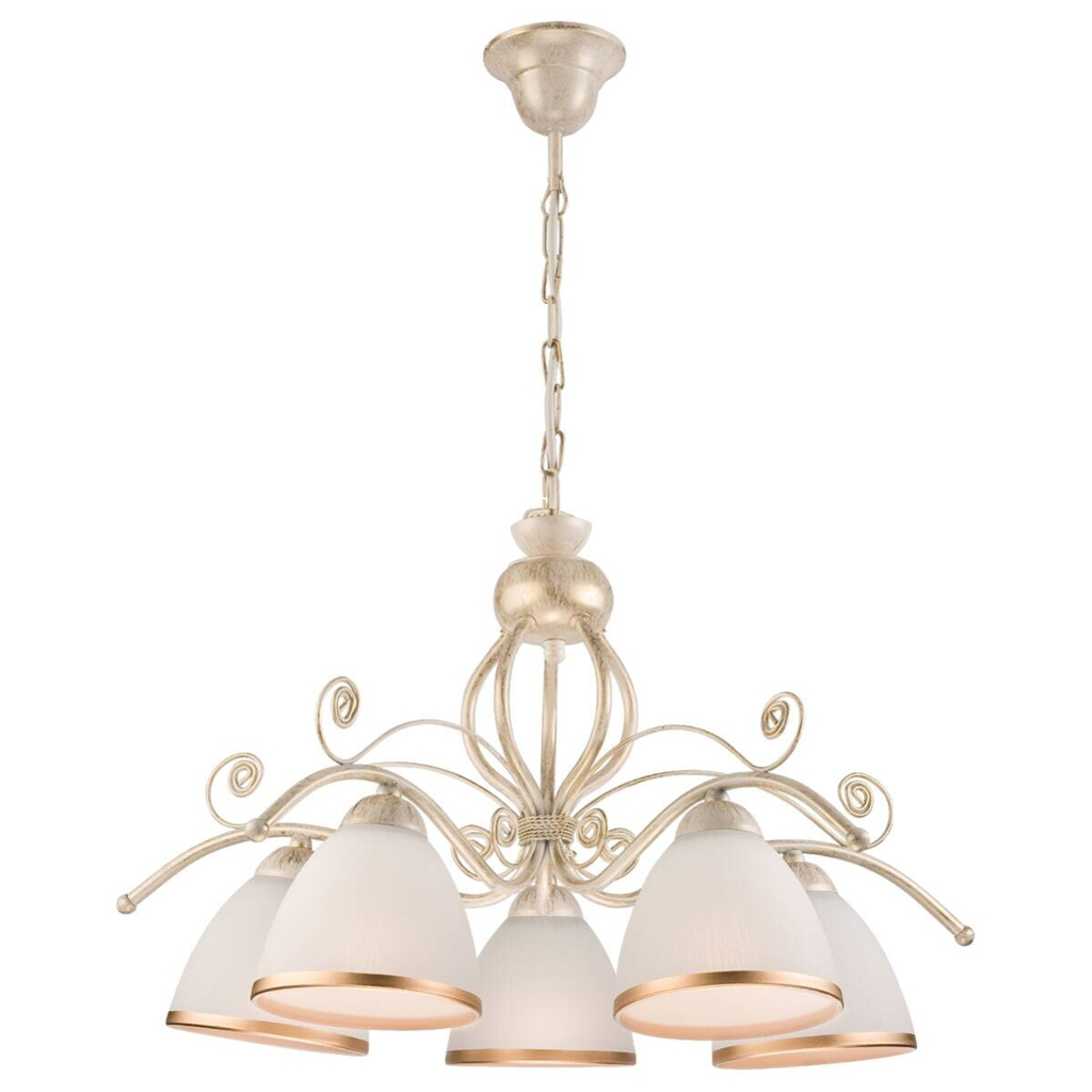 Lamkur Pendelleuchte RETRO II 19208 weiß Glas Stahl H/L: ca. 73x49 cm E27 5 Brennstellen