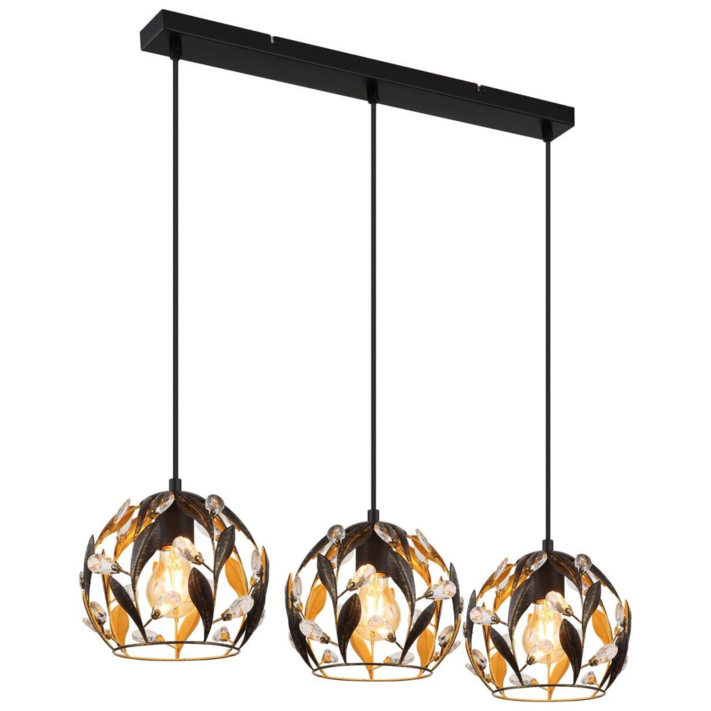GLOBO Pendelleuchte MIKA 15759-3H schwarz gold Metall B/H/L: ca. 20x150x74 cm E27 3 Brennstellen