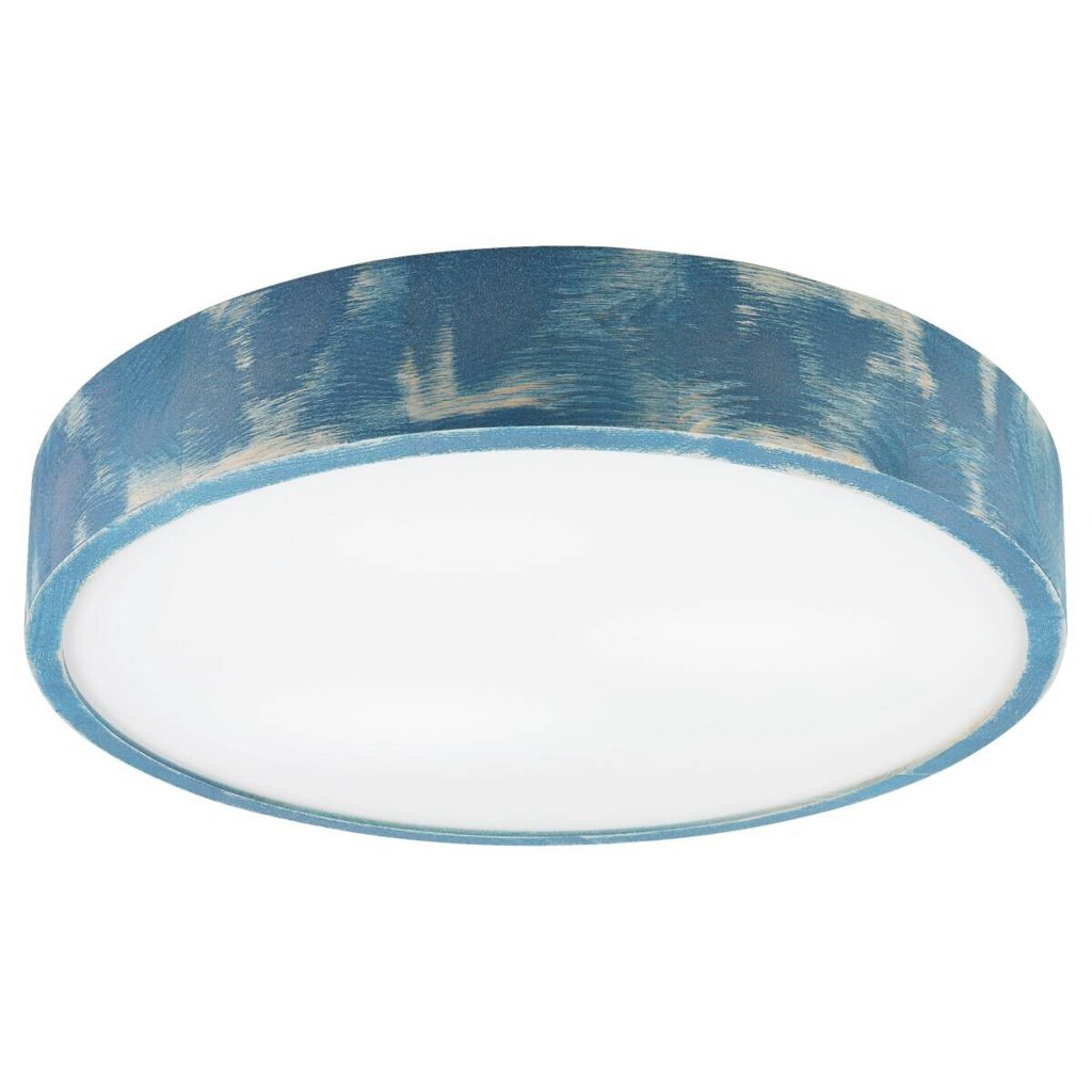 Lamkur Deckenleuchte hellbraun blau Holz Glas B/H/L: ca. 48x48x10 cm 3 Brennstellen