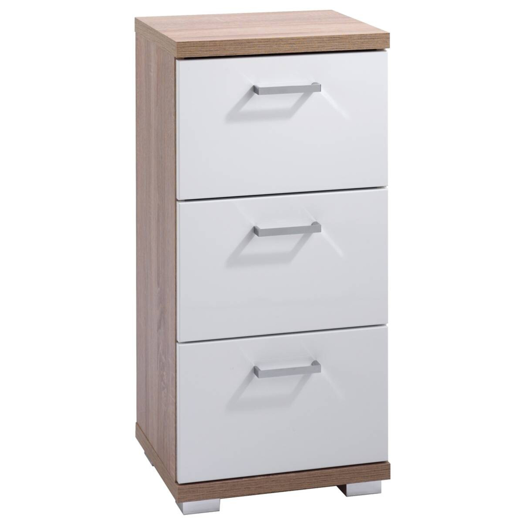 Schrank NEBRASKA Eiche Nachbildung weiß Hochglanz silber verchromt B/H/T: ca. 35x74x31,5 cm