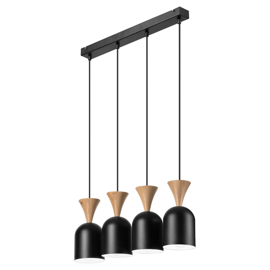 Lamkur Hängeleuchte Eiche schwarz Stahl Holz B/H/L: ca. 11x84x57 cm E27 4 Brennstellen