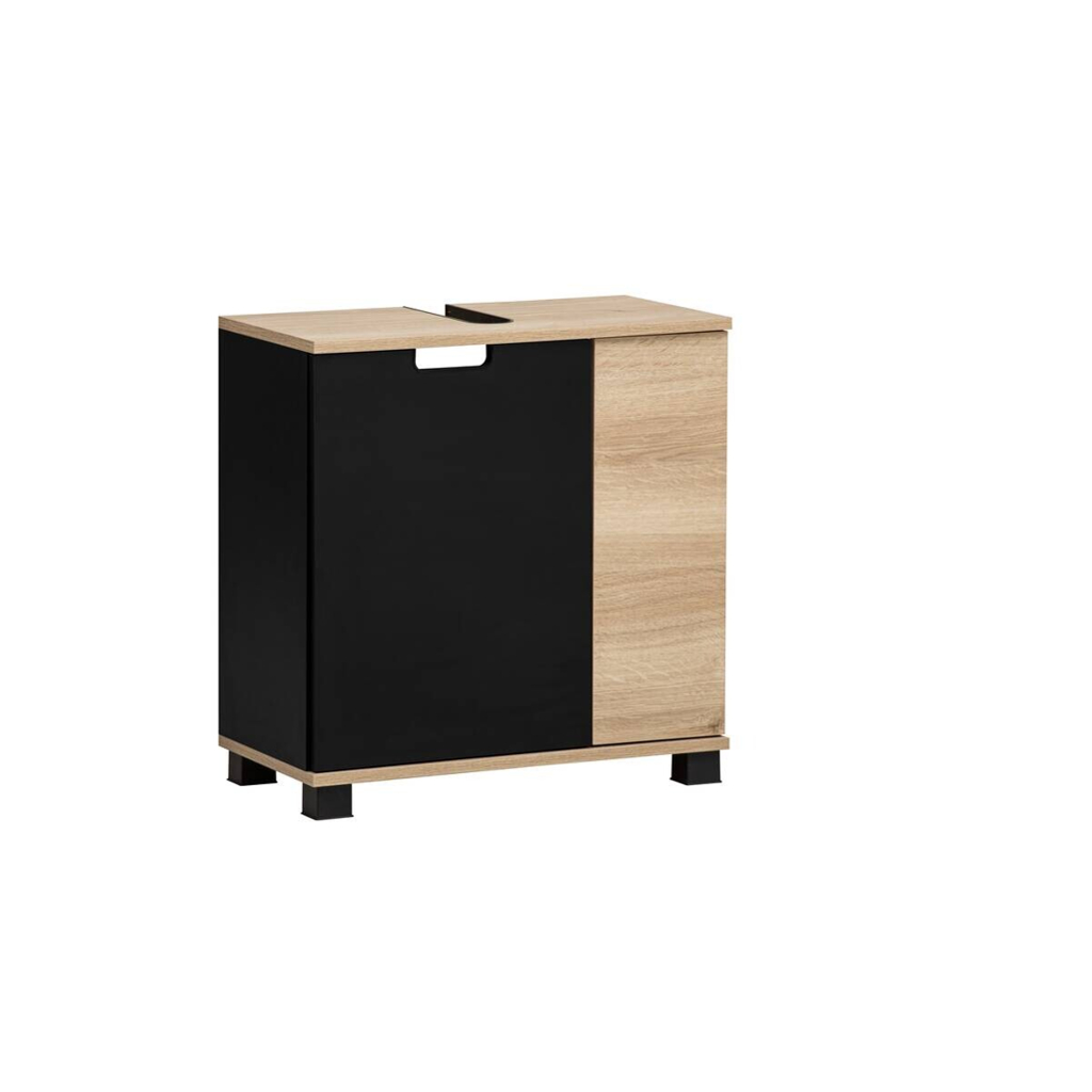 Waschbeckenunterschrank Emmik schwarz matt Eiche Eiche weiß Nachbildung B/H/T: ca. 59,8x62,4x32,6 cm