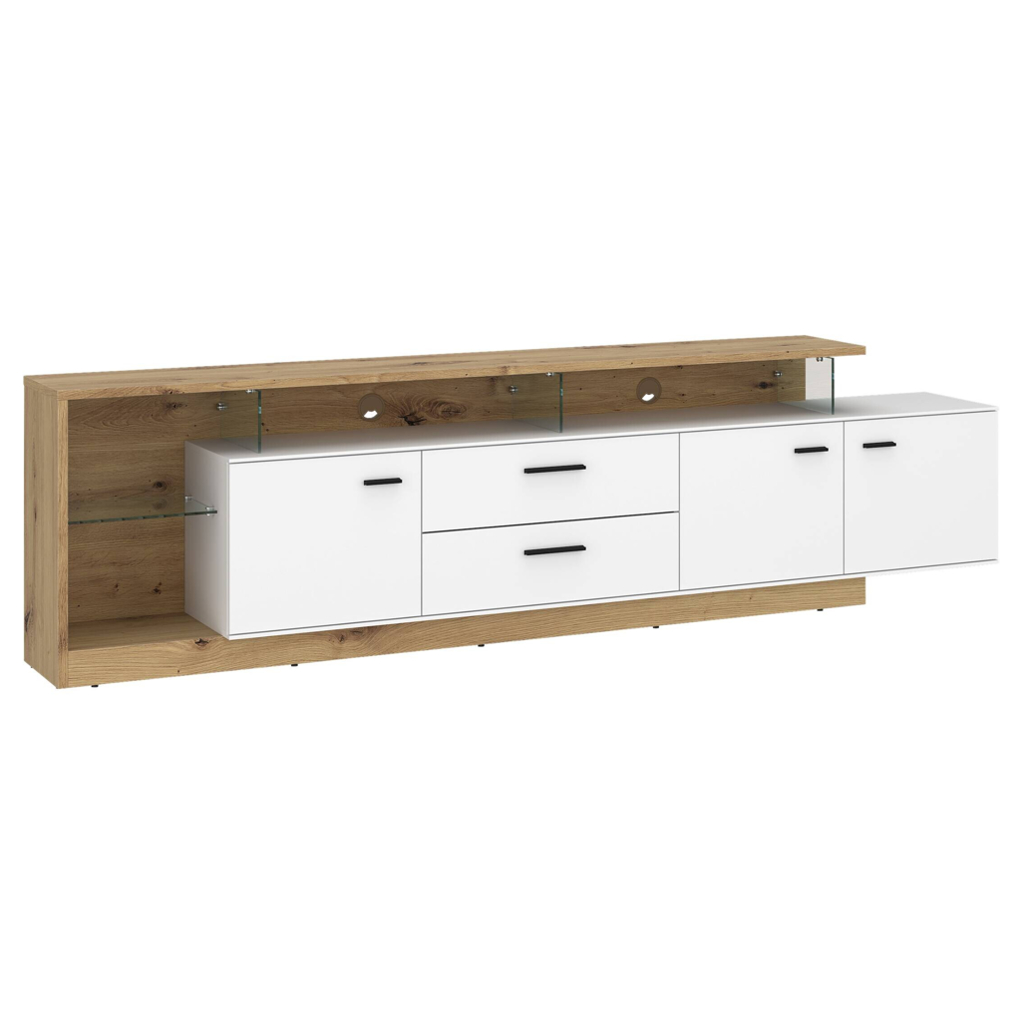 TV-Lowboard Covelo Eiche Artisan Oak Nachbildung weiß B/H/T: ca. 236x66x40 cm