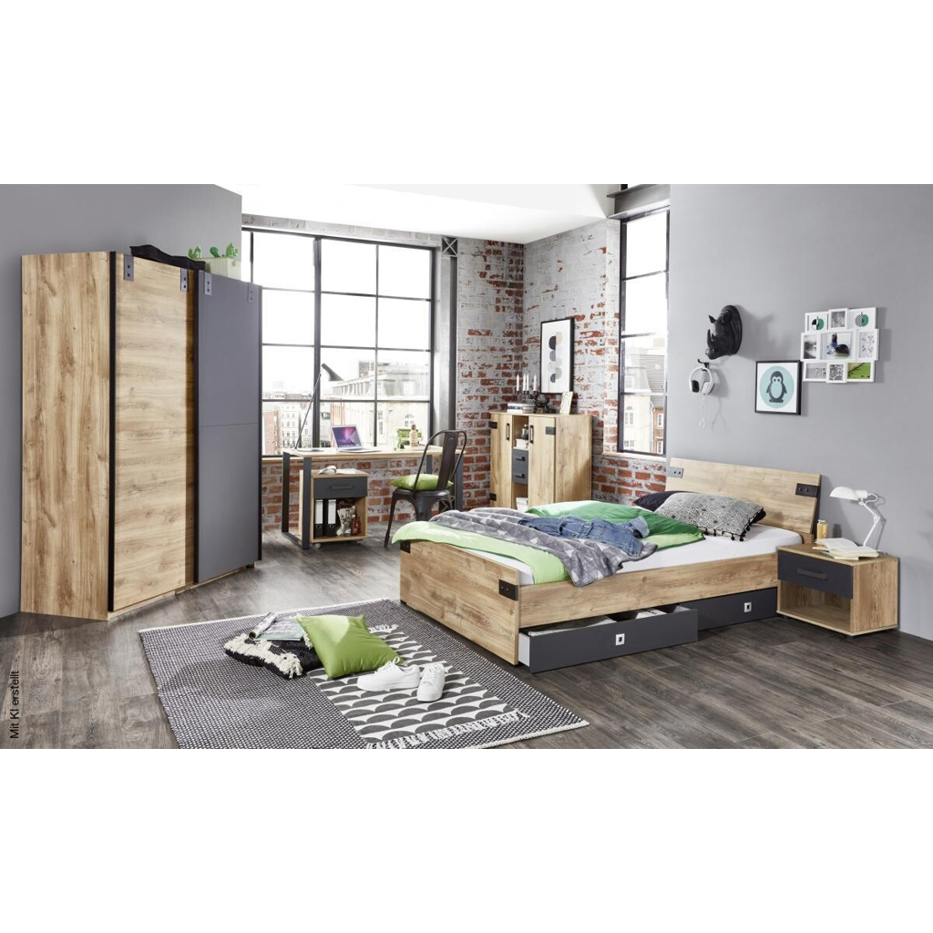 Bett Liverpool Eiche Plankeneiche Nachbildung Graphit B/T: ca. 120x200 cm