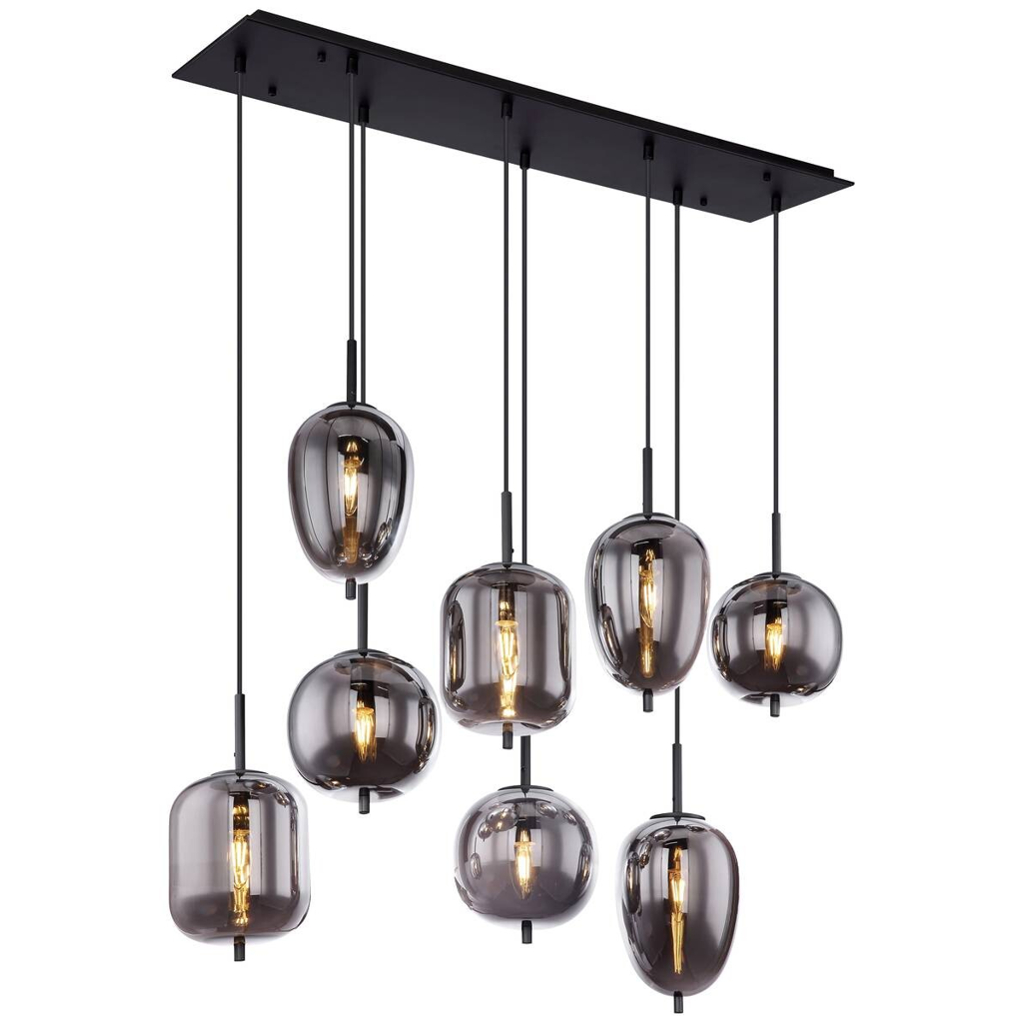 GLOBO Pendelleuchte Blacky schwarz Metall Rauchglas B/H/L: ca. 34x120x94 cm E14 8 Brennstellen