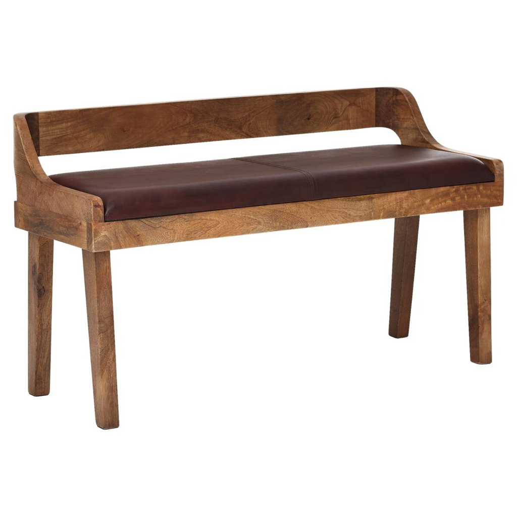 Wohnling Sitzbank dunkelbraun natur Leder Echtholz B/H/T: ca. 108x63x43 cm
